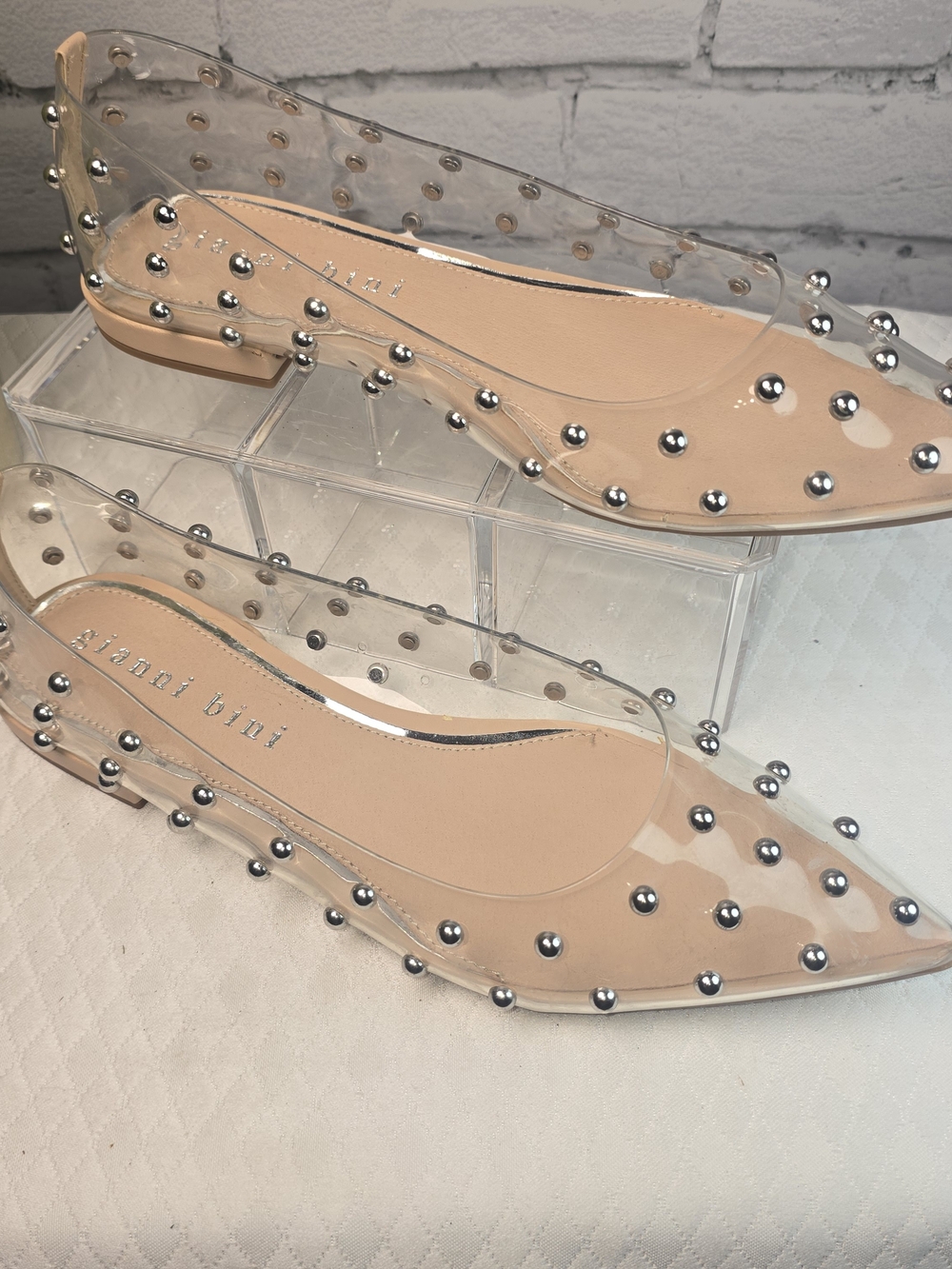 GIANNI BINI LIZZIEE CLEAR STUDDED POINTED TOE FLATS PREPPY Y2K WOMENS 10 - Picture 3 of 9